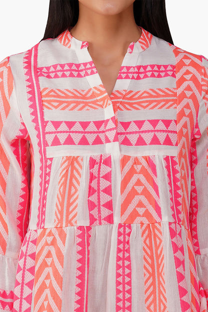 Set of 6 Rosy Salmon Jacquard Short Dress  (S,M,L)