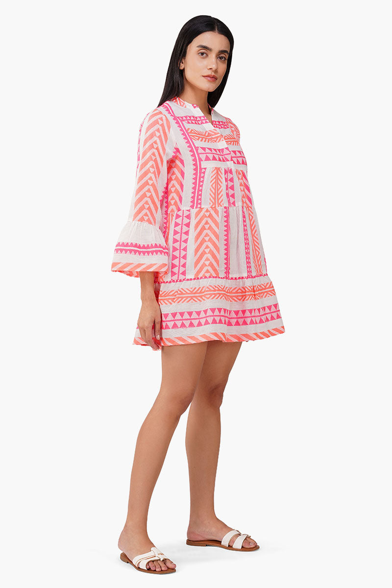 Set of 6 Rosy Salmon Jacquard Short Dress  (S,M,L)
