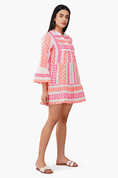 Set of 6 Rosy Salmon Jacquard Short Dress  (S,M,L)