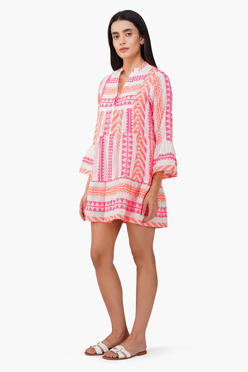 Set of 6 Rosy Salmon Jacquard Short Dress  (S,M,L)