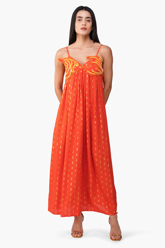 Set of 6 Embellished Tangerine Ariel Flared Maxi Dress  (S,M,L)