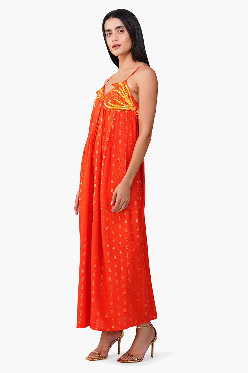 Set of 6 Embellished Tangerine Ariel Flared Maxi Dress  (S,M,L)