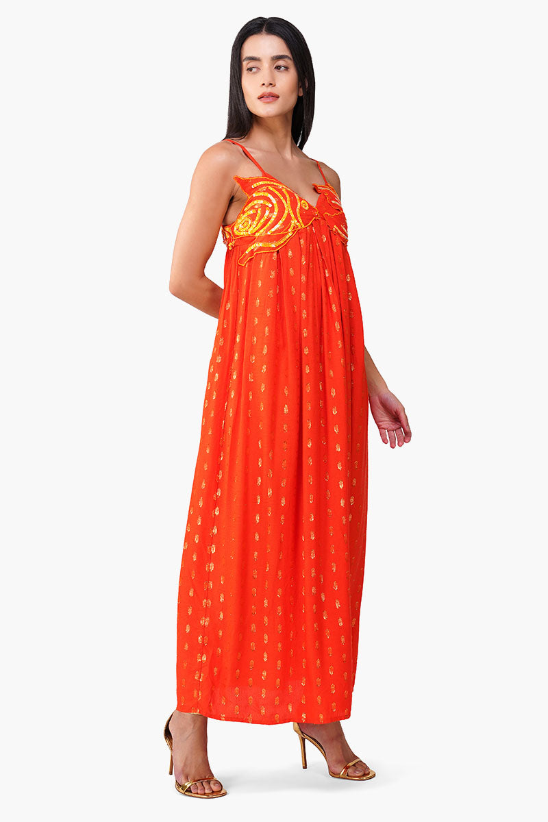 Set of 6 Embellished Tangerine Ariel Flared Maxi Dress  (S,M,L)