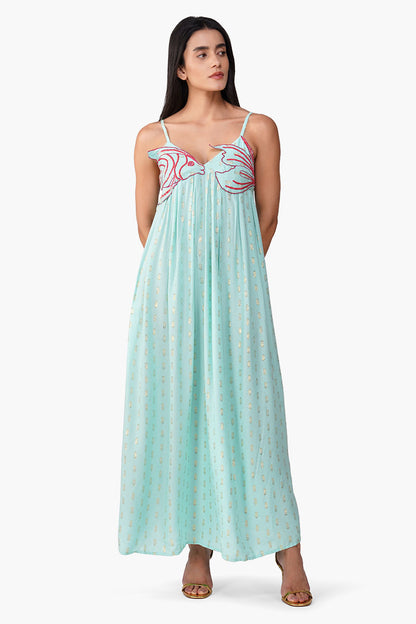 Set of 6 Embellished Aqua Ariel Flared Maxi Dress  (S,M,L)