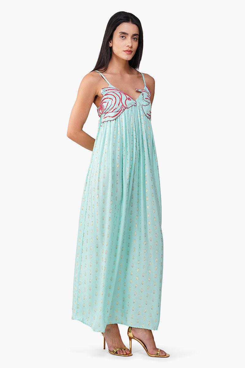 Set of 6 Embellished Aqua Ariel Flared Maxi Dress  (S,M,L)