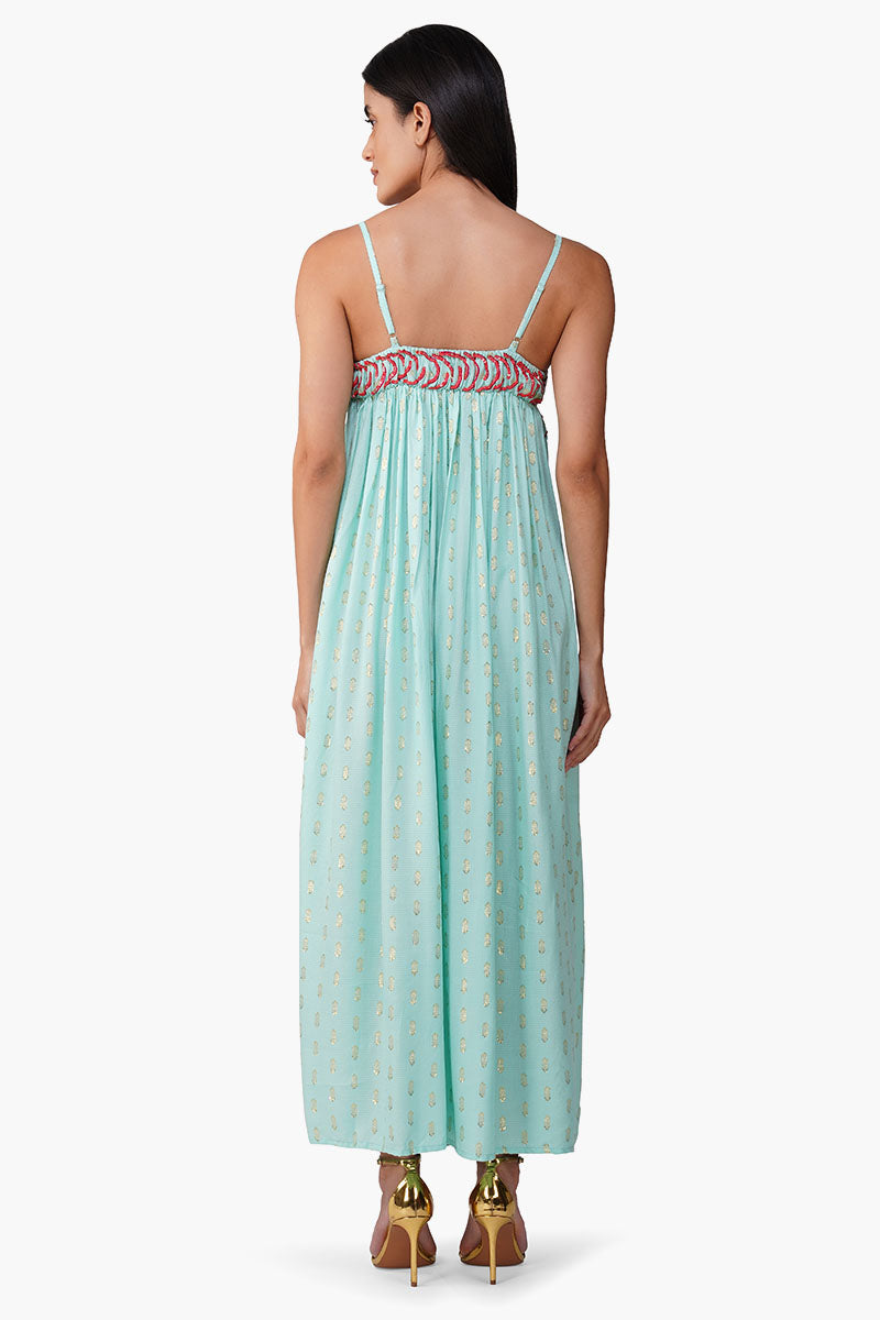 Set of 6 Embellished Aqua Ariel Flared Maxi Dress  (S,M,L)