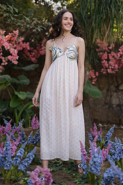 Set of 6 Embellished White Ariel Flared Maxi Dress  (S,M,L)