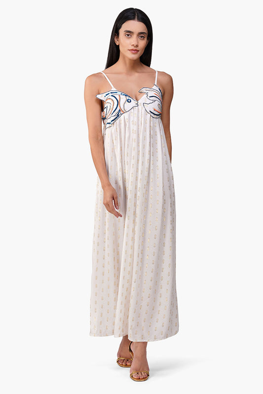 Set of 6 Embellished White Ariel Flared Maxi Dress  (S,M,L)