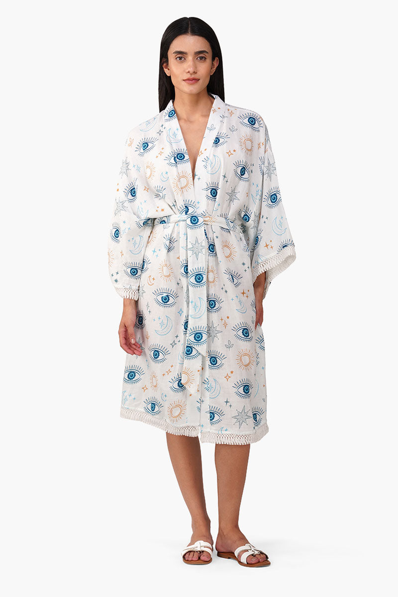 Set of 6 Evil Eye White Self Fringe Cover Up(S, M & L)