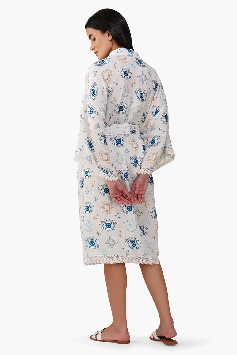 Set of 6 Evil Eye White Self Fringe Cover Up(S, M & L)