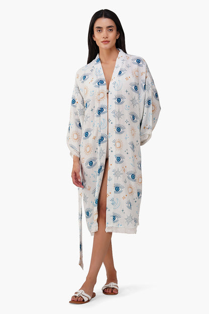 Set of 6 Evil Eye White Self Fringe Cover Up(S, M & L)