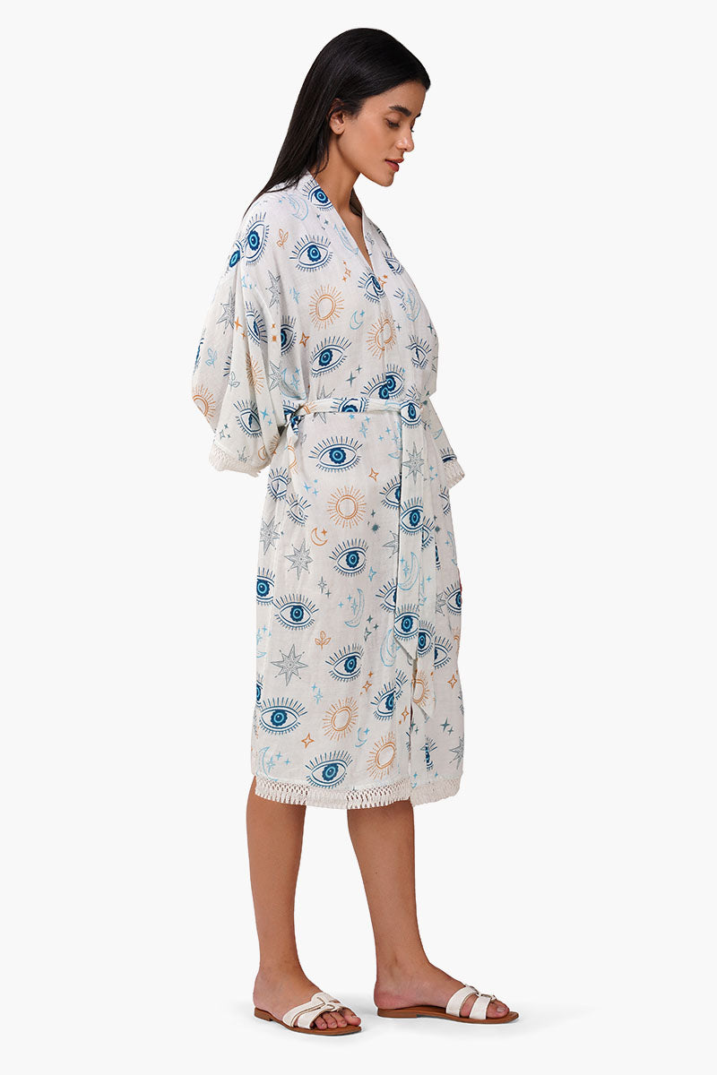 Set of 6 Evil Eye White Self Fringe Cover Up(S, M & L)