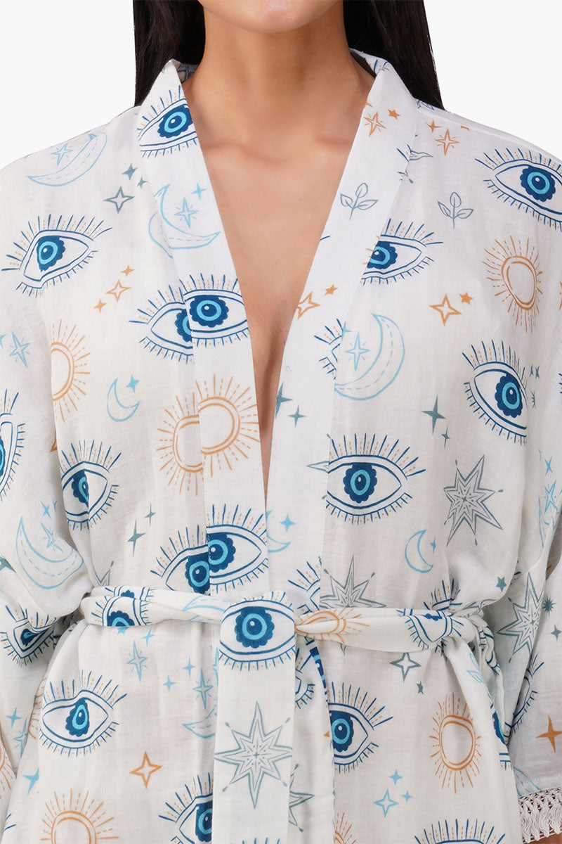 Set of 6 Evil Eye White Self Fringe Cover Up(S, M & L)