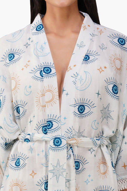 Set of 6 Evil Eye White Self Fringe Cover Up(S, M & L)