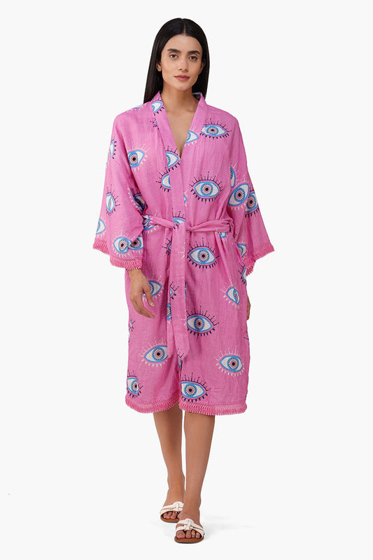 Set of 6 Devil Eye Pink Fringe Cover Up (S, M & L)