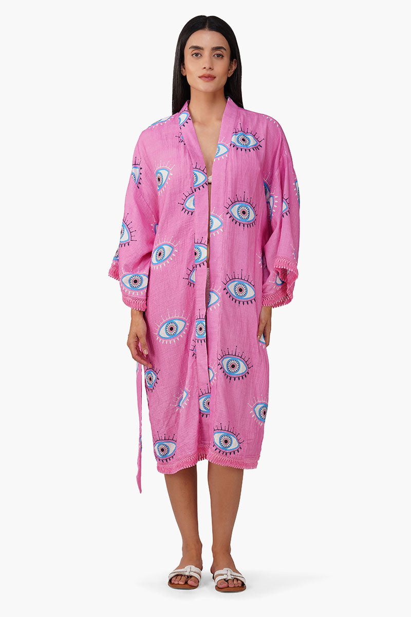 Set of 6 Devil Eye Pink Fringe Cover Up (S, M & L)