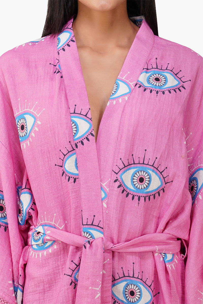 Set of 6 Devil Eye Pink Fringe Cover Up (S, M & L)