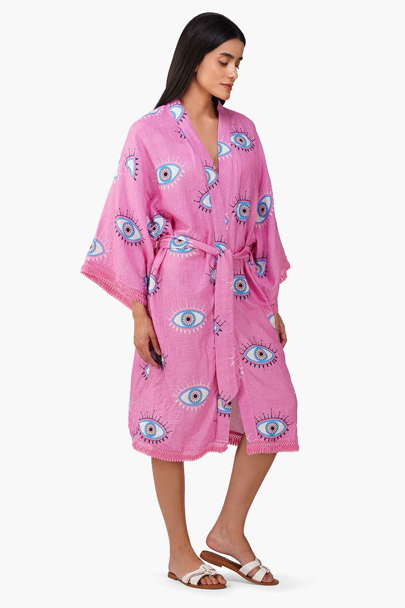Set of 6 Devil Eye Pink Fringe Cover Up (S, M & L)