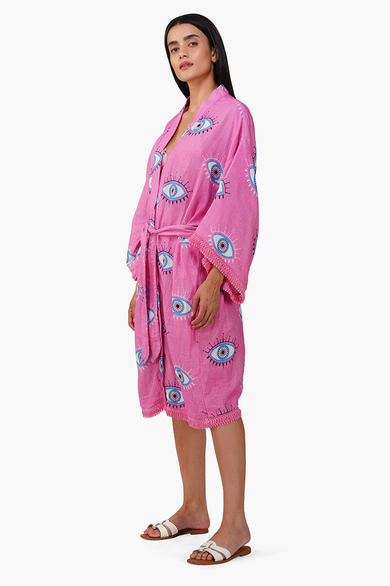 Set of 6 Devil Eye Pink Fringe Cover Up (S, M & L)