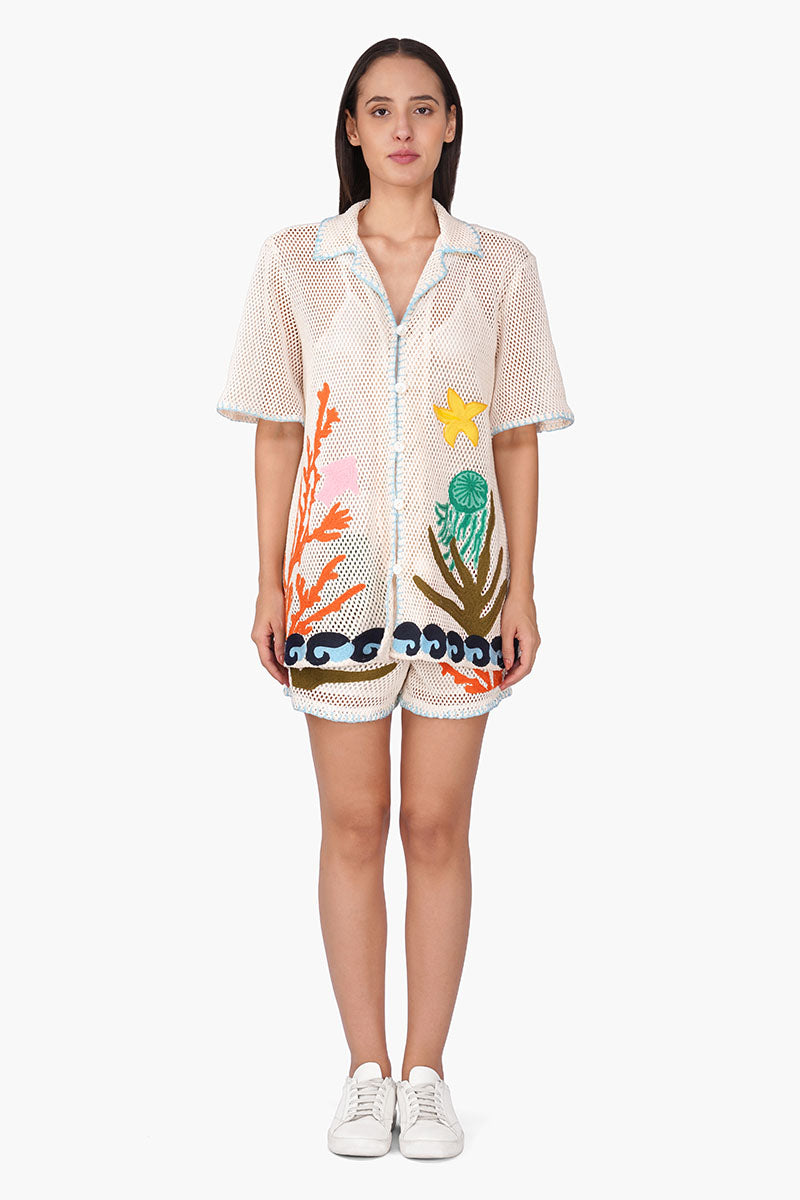 Set of 6 Ocean Multi Thread Embroidered Shirt (S, M & L)