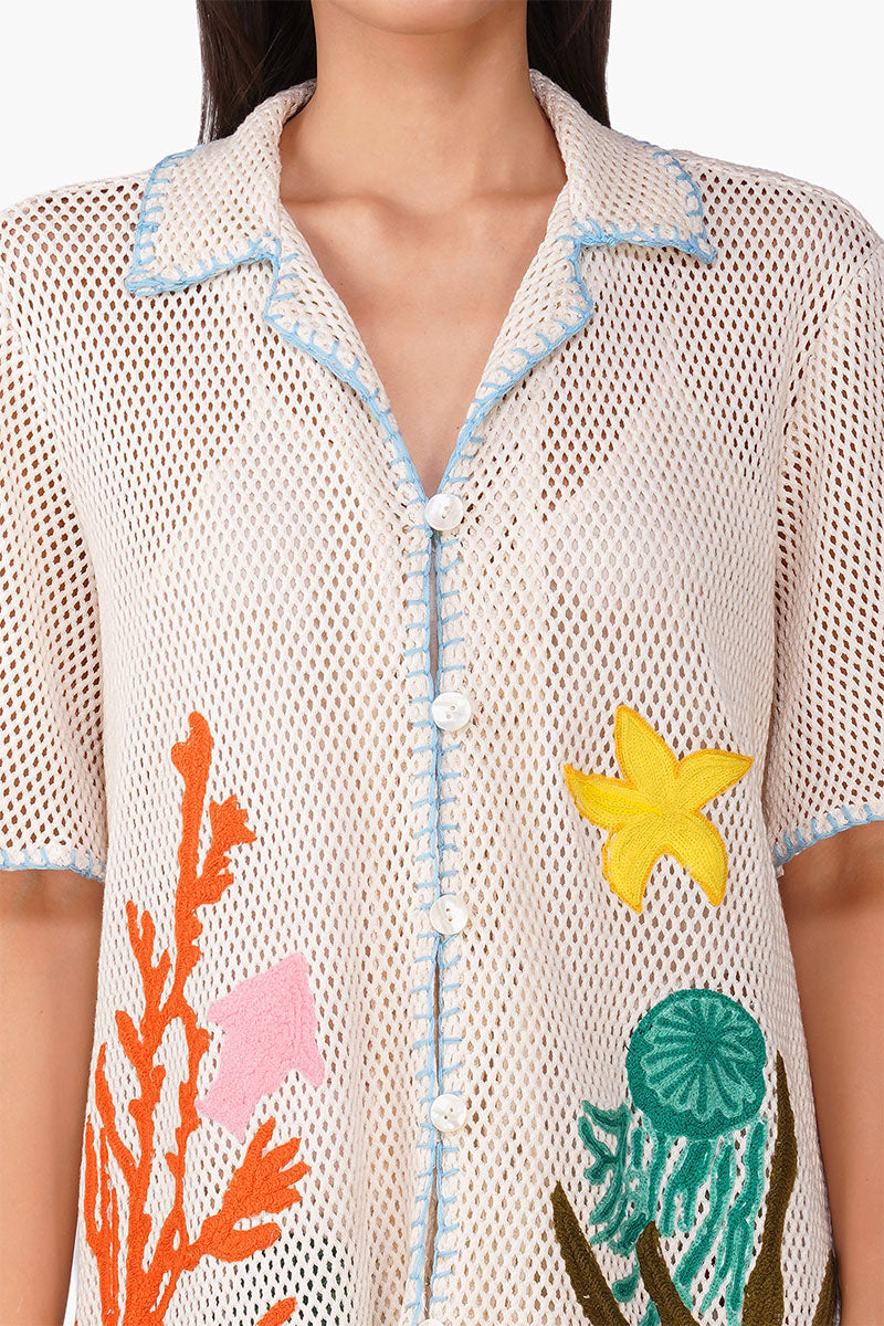 Set of 6 Ocean Multi Thread Embroidered Shirt (S, M & L)