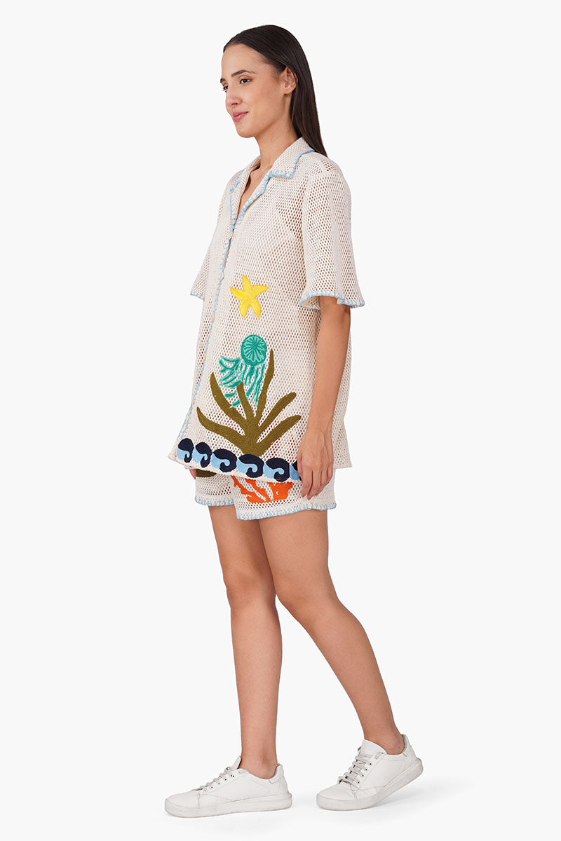 Set of 6 Ocean Multi Thread Embroidered Shirt (S, M & L)