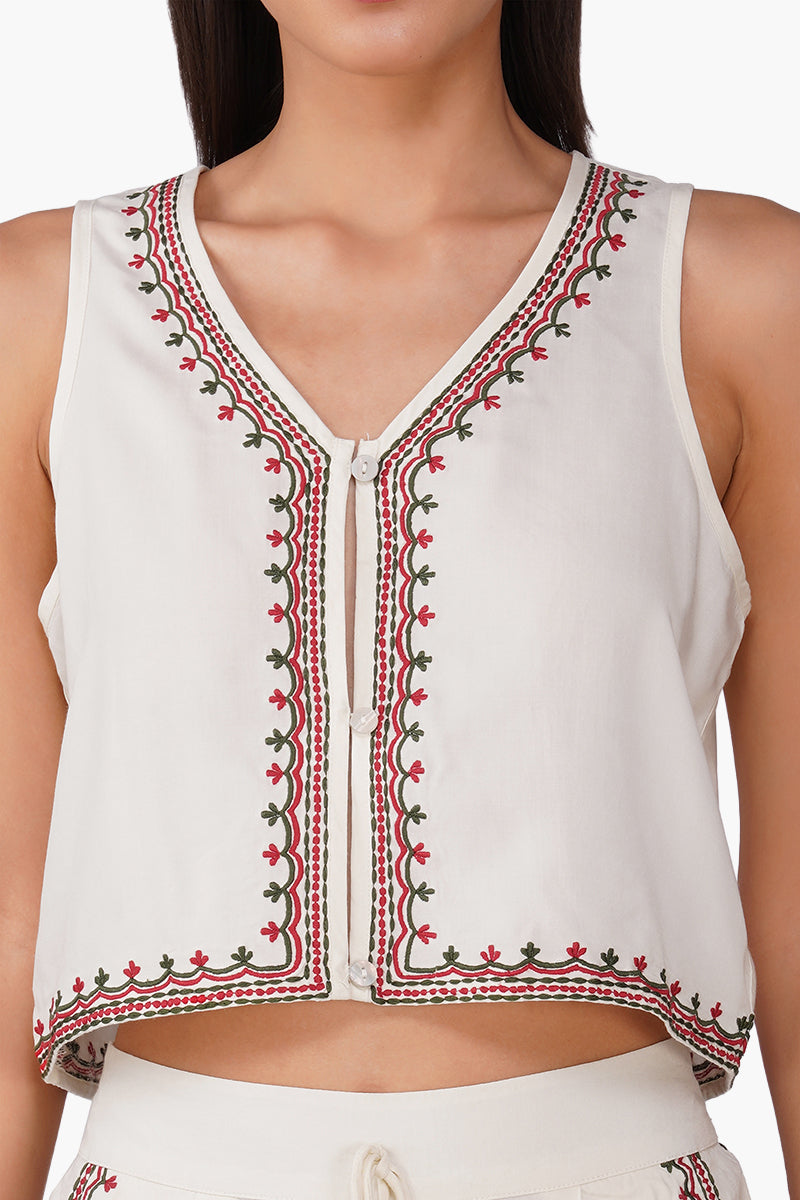 Set of 6 Beige Rose Bloom Embroidered Top (S, M & L)