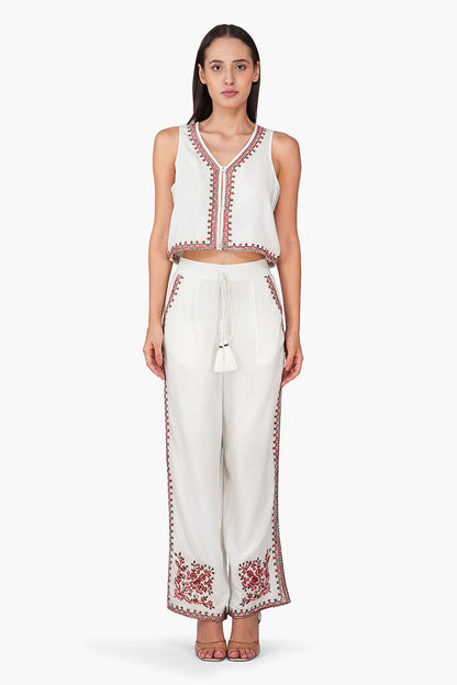 Set of 6 Beige Rose Bloom Embroidered Pants (S, M & L)