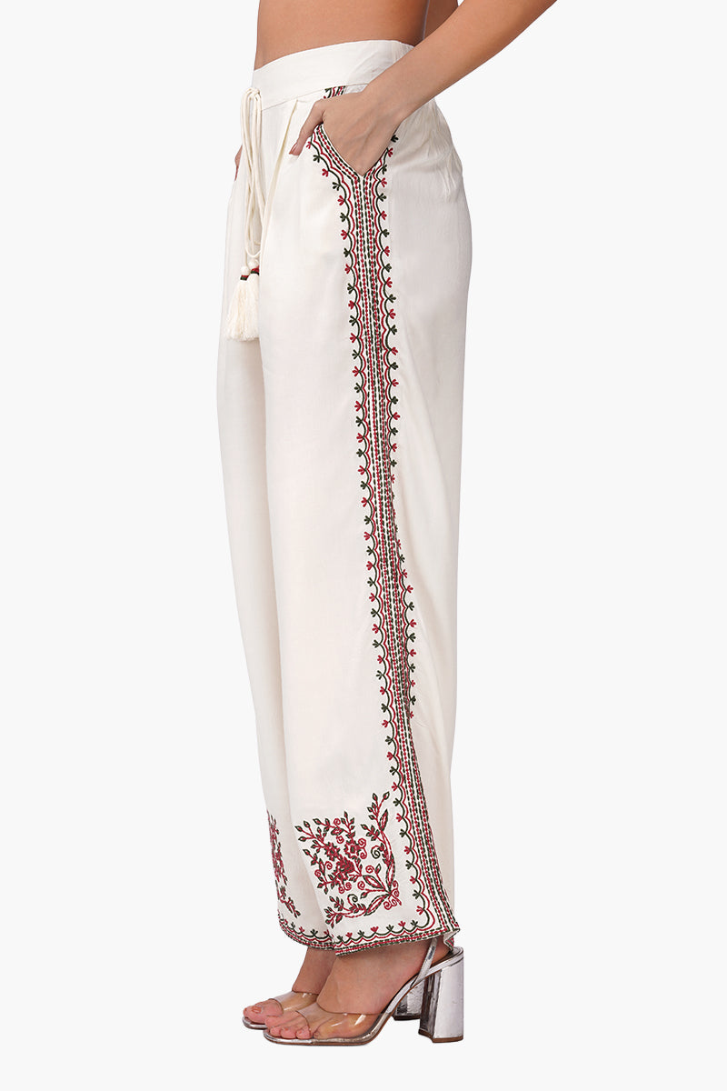 Set of 6 Beige Rose Bloom Embroidered Pants (S, M & L)