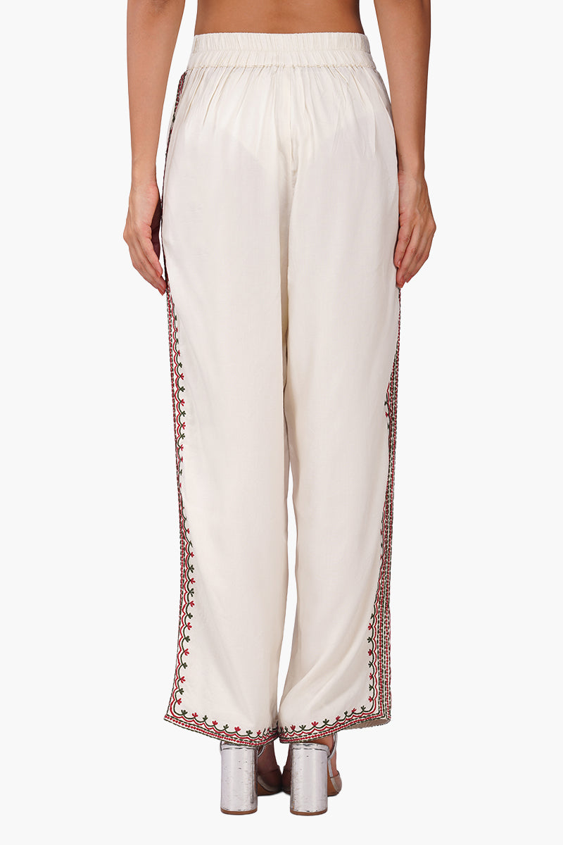 Set of 6 Beige Rose Bloom Embroidered Pants (S, M & L)