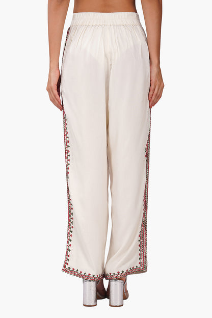 Set of 6 Beige Rose Bloom Embroidered Pants (S, M & L)