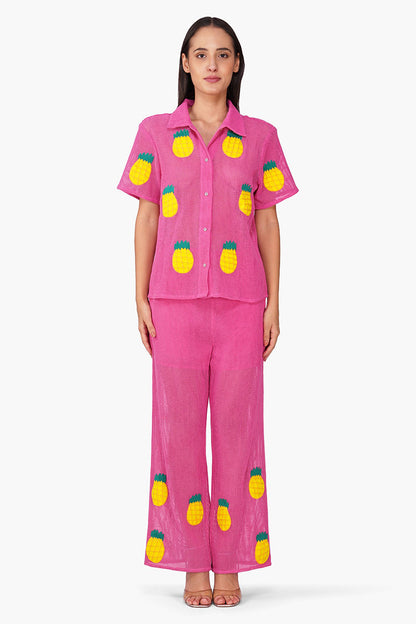 Set of 6 Pink Zest Embroidered Crochet Shirt (S, M & L)