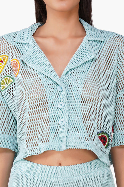 Set of 6 Iced Fruit Embroidered Crochet Crop Shirt (S, M & L)