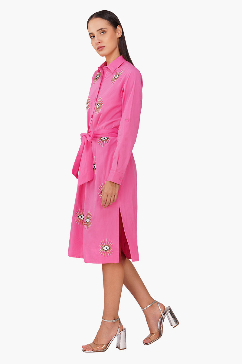 Set of 6 Bold Blink Pink Embellished Shirt Dress (S, M & L)