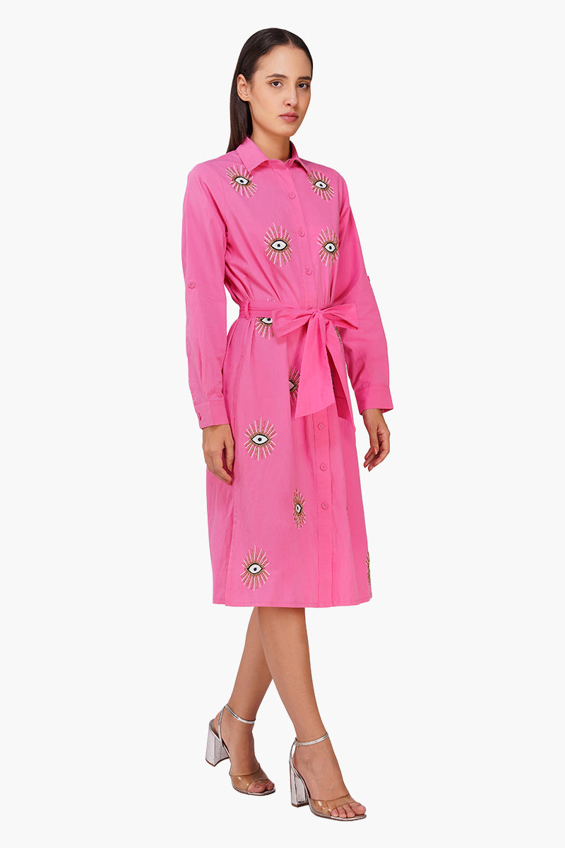 Set of 6 Bold Blink Pink Embellished Shirt Dress (S, M & L)