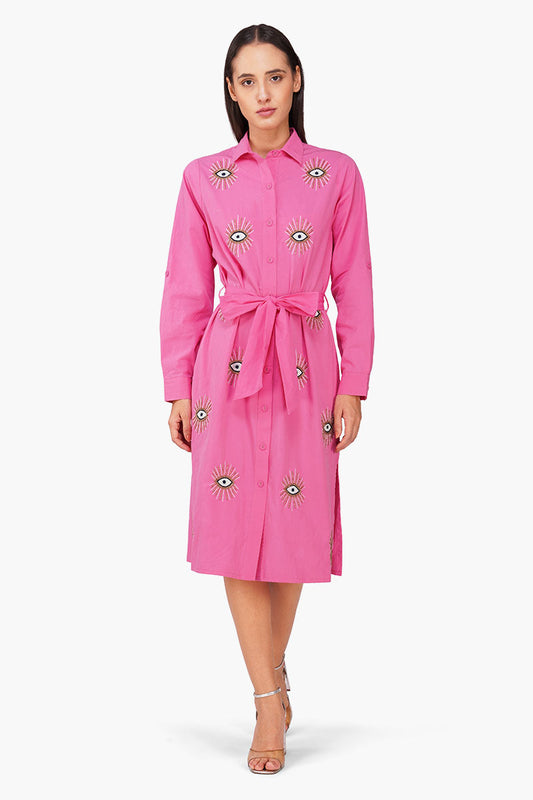 Set of 6 Bold Blink Pink Embellished Shirt Dress (S, M & L)