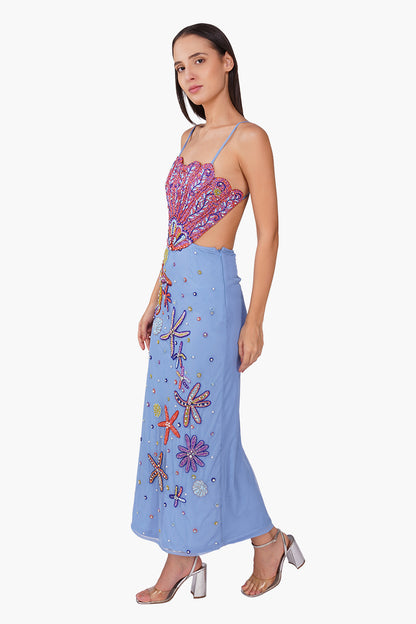 Set of 6 Multi Shell Prism Embellished Long Dress (S, M & L)