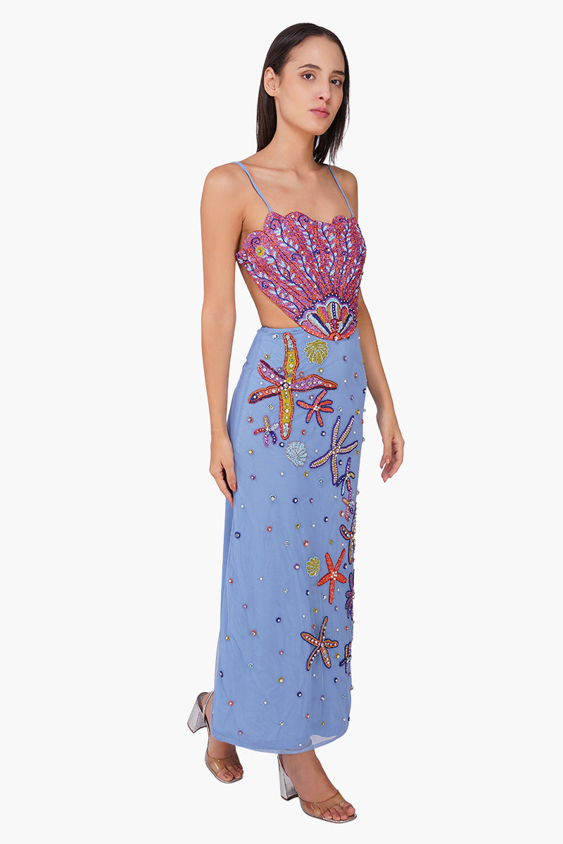 Set of 6 Multi Shell Prism Embellished Long Dress (S, M & L)