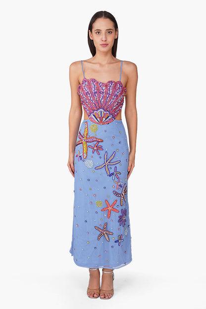 Set of 6 Multi Shell Prism Embellished Long Dress (S, M & L)