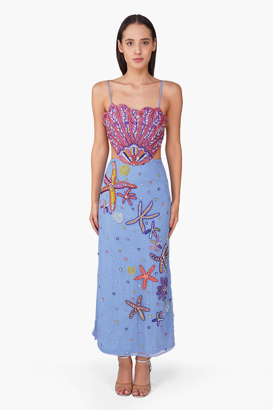 Set of 6 Multi Shell Prism Embellished Long Dress (S, M & L)