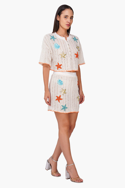 Set of 6 Coastel Patch Crochet Embellished Crop Oversized Shirt (S, M & L)