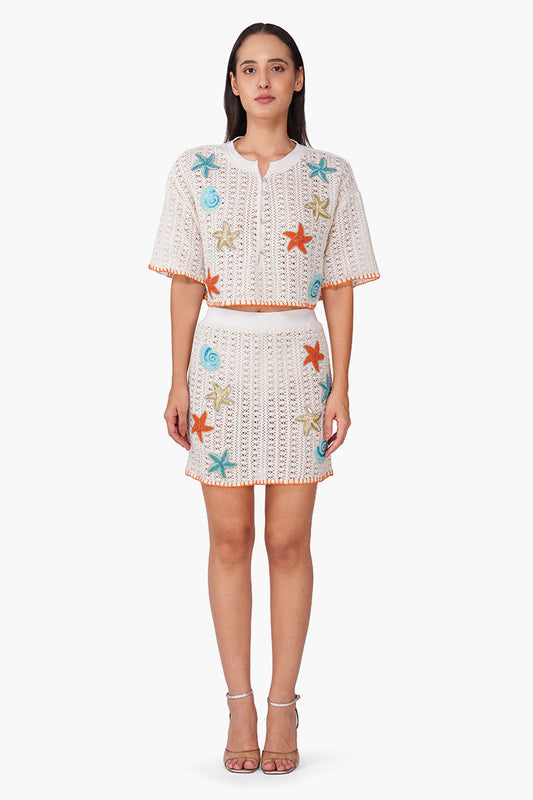 Set of 6 Coastel Patch Crochet Embellished Crop Oversized Shirt (S, M & L)