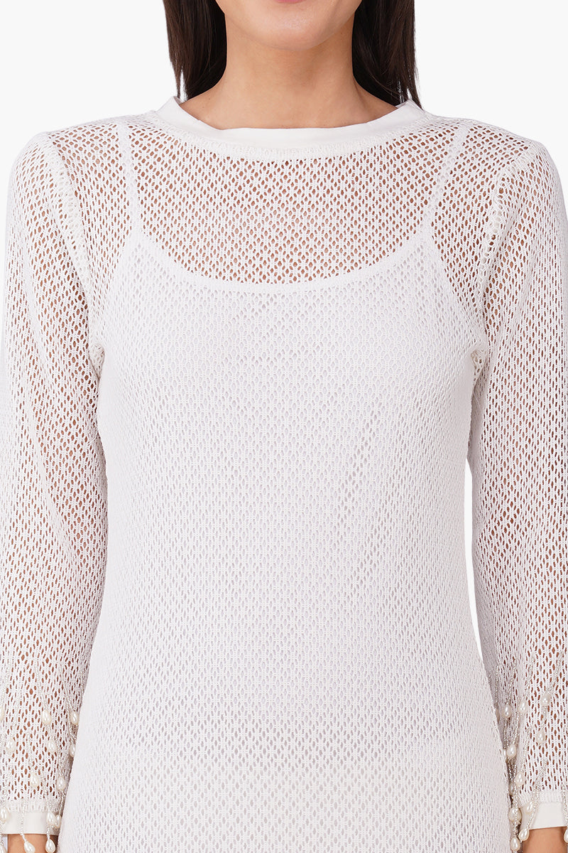 Set of 6 White Pearl Fringes Bodycone Dress (S, M & L)