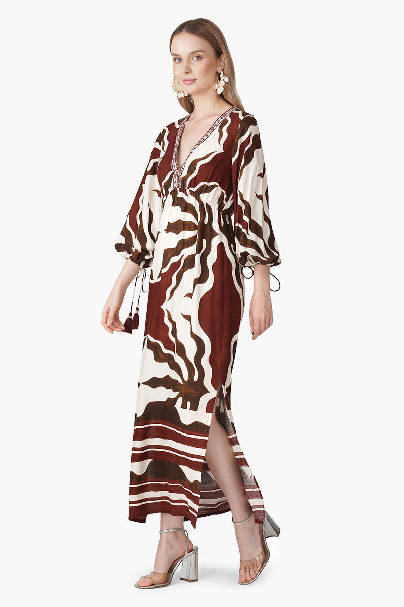Set of 6 Tribal Print Red Maxi Dress (S, M & L)