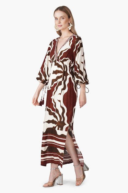 Set of 6 Tribal Print Red Maxi Dress (S, M & L)