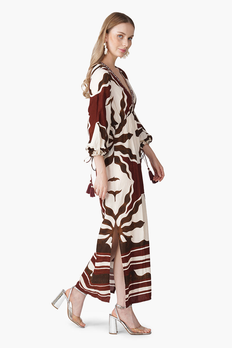 Set of 6 Tribal Print Red Maxi Dress (S, M & L)
