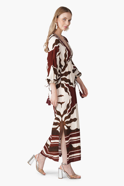 Set of 6 Tribal Print Red Maxi Dress (S, M & L)