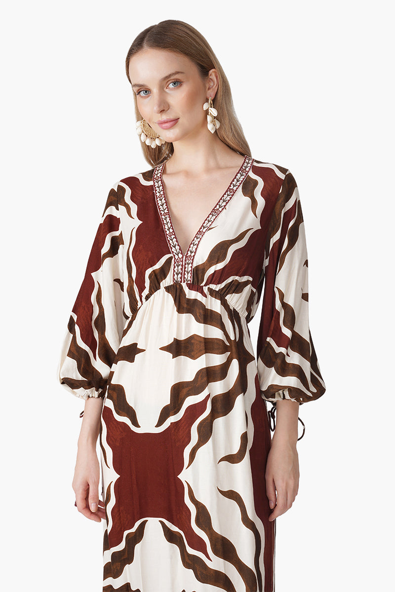 Set of 6 Tribal Print Red Maxi Dress (S, M & L)