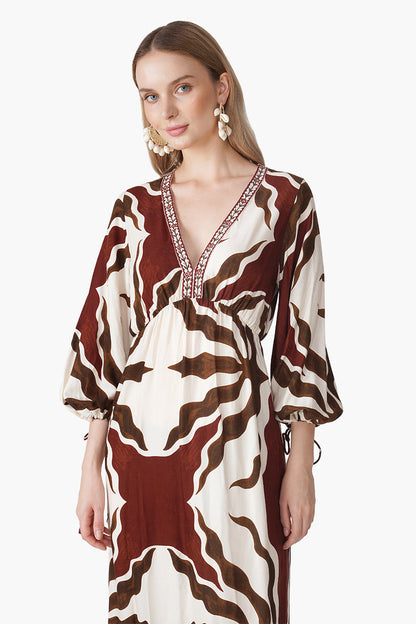 Set of 6 Tribal Print Red Maxi Dress (S, M & L)
