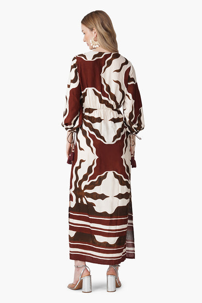 Set of 6 Tribal Print Red Maxi Dress (S, M & L)